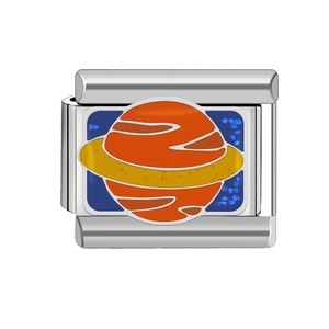Italian charm link with enamel planet design in polished stainless steel for DIY bracelets
