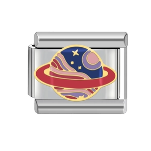 Italian charm link featuring a colorful solar system planet design in blue and gold finish