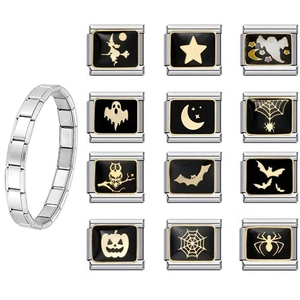 Ciondolo Modulare Italiano Halloween in Acciaio Inossidabile Gotico Smalto Zucca Pipistrello Ragno Bracciale Componente Gioielli