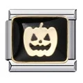 Charm modulare italiano in acciaio inossidabile con smalto nero e zucca dorata