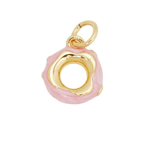 Pendentif donut rose avec glaçage doré et paillettes en acier inoxydable