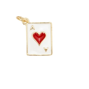 18k gold plated Ace of Hearts poker card pendant with white enamel and red heart motif