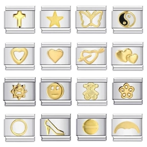 Italian Modular Charm Link For Bracelet Stainless Steel Gold Silver Heart Star Cross DIY Jewelry Accessory For Men Women