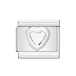 Italian modular charm in stainless steel featuring a minimalist hollow heart design