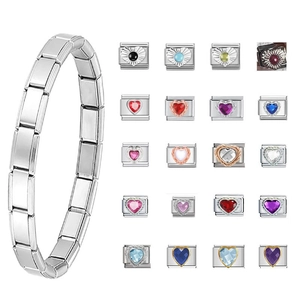 Italian Charm Bracelet Link Stainless Steel Heart Rhinestone DIY Modular Splicing Charm For Men Women Commuter Jewelry