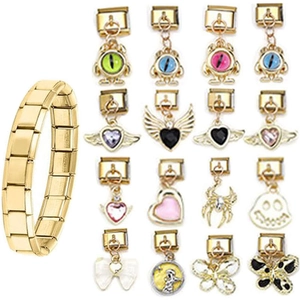 Gold Plated Stainless Steel Italian Charm Links For DIY Bracelet Making Rhinestone Artificial Pearl Heart Animal Charms