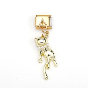 18k gold plated modular link charm bracelet with pearl necklace cat pendant accessory