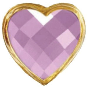 Fashionable golden heart bracelet charm with textured edges and purple quilted pattern inlay