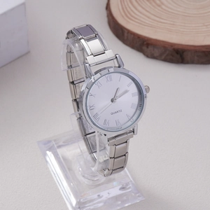 Elegant silver quartz watch for women with rhinestone accents and stainless steel strap