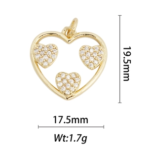 Ciondolo a cuore in oro 18k con zirconi incastonati, dimensioni 19,5 mm x 17,5 mm