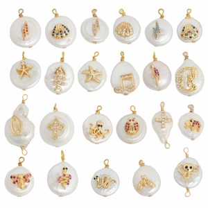 Baroque Natural Freshwater Pearl Pendant 18K Gold Plated Copper Charm Zirconia Inlaid DIY Jewelry Making Accessory For Women