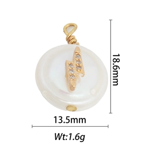 18k gold plated copper lightning pendant with natural pearl and cubic zirconia stones