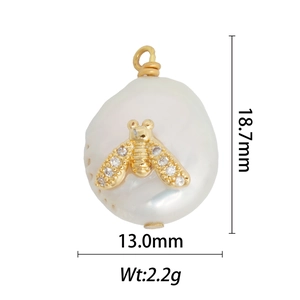 Detail showing dimensions of 18.7mm height for the baroque pearl bee pendant