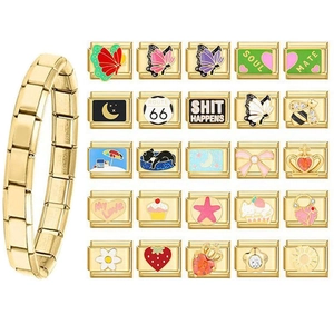 Stainless Steel Italian Modular Charm Bracelet Links Gold Plated DIY Jewelry Heart Star Animal Pattern For Women Men