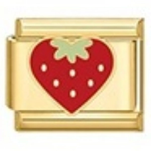 Italian modular charm in gold stainless steel with heart strawberry design