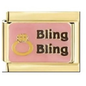 Italian charm bracelet link in gold stainless steel with pink Bling Bling ring design