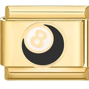 Italian style gold modular stainless steel charm with black number 8 billiards ball design
