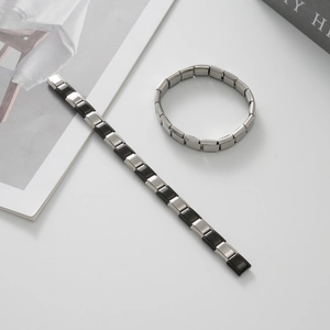 Bracciali modulari italiani in acciaio inossidabile argento e nero per uomo e donna