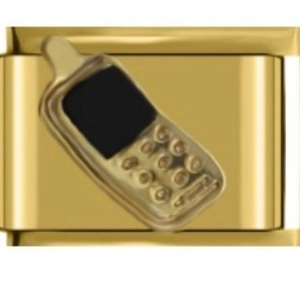 Italian style gold stainless steel link bracelet with embossed mobile phone charm