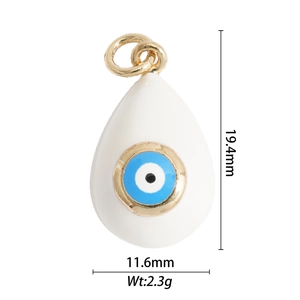 Evil eye drop pendant in gold plated copper with white enamel and blue eye detail
