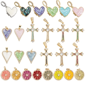 Copper 18K Gold Plated Heart Cross Fruit Pendant DIY Jewelry Making Accessories Rhinestone Inlaid Locket Pendant For Women