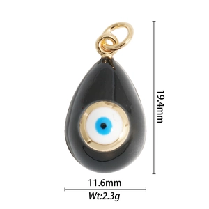 Detailed size view of teardrop evil eye pendant showing 19.4mm height and 11.6mm width