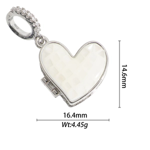 Silver plated 18k gold heart locket pendant with mother of pearl and pave crystals