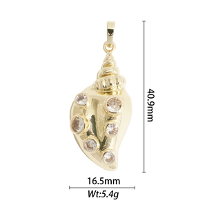Detail van gouden schelphanger met afmetingen 40,9 mm hoogte en 16,5 mm breedte