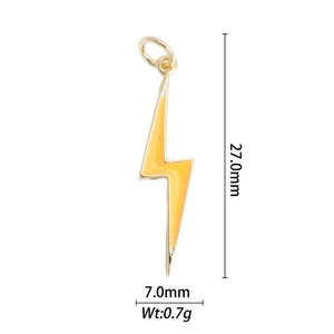 Detailed view of a gold-plated lightning bolt pendant with yellow enamel inlay for DIY jewelry