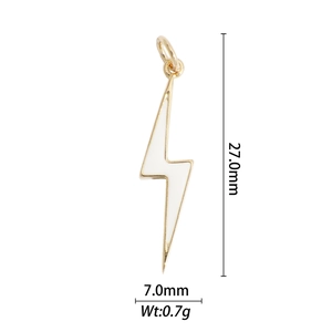 Detailed size view of gold lightning bolt charm with dimensions 27.0mm by 7.0mm