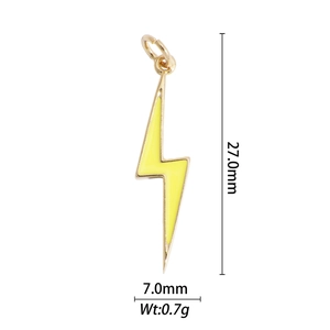 Detailed view of lightning bolt charm with yellow enamel finish and gold plating