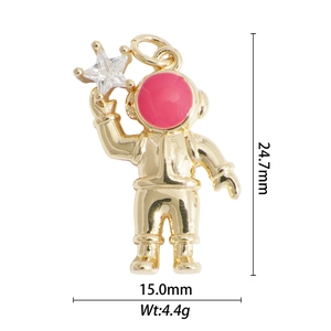 Detail of astronaut pendant with pink enamel mask holding a star-shaped zircon stone