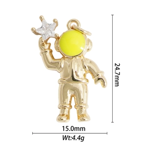 Detailed macro view of golden astronaut pendant with yellow visor and star for DIY jewelry
