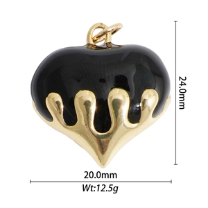 Lava style heart pendant in black and gold finish with dimensions 24mm by 20mm
