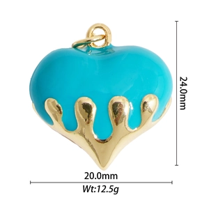 Lava style heart pendant with blue enamel and gold dripping metal for DIY jewelry