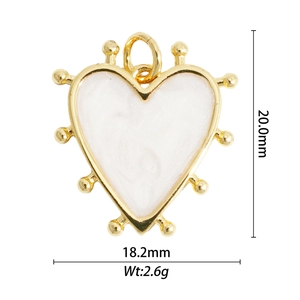 Lava heart pendant size specs showing 20.0mm height and 18.2mm width with gold metal beads