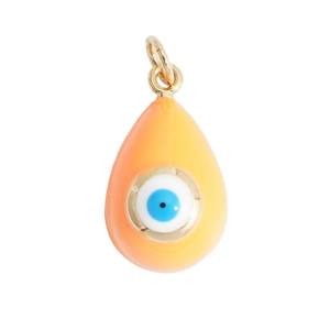 Bohemian gold-plated copper evil eye charm with orange teardrop resin pendant accessory