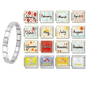 Stainless Steel Italian Charm Bracelet Link DIY Month Season Enamel Modular Stretch Bracelet Component Unisex Jewelry
