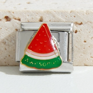 Italiaanse modulaire armbandbedel met kleurrijke emaille watermeloen en Awesome-tekst