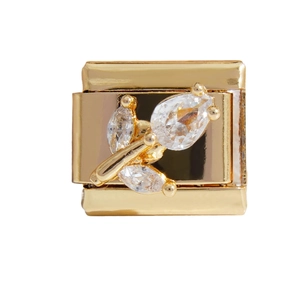 Italienisches Charm-Glied aus vergoldetem Edelstahl mit Zirkonia-Blütenknospen-Design