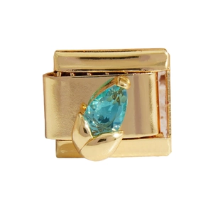 Italienisches Charm-Glied mit Vergoldung und himmelblauem Edelstein in der Mitte