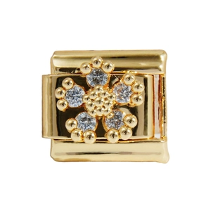 Italian modular gold-plated stainless steel flower charm with zircon stones for bracelets