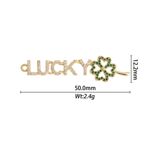 Pendentif LUCKY trèfle à quatre feuilles en cuivre doré avec zircons blancs et verts
