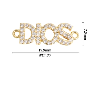 Vue détaillée du pendentif Dios en cuivre avec micro-pavage de zircons et dimensions