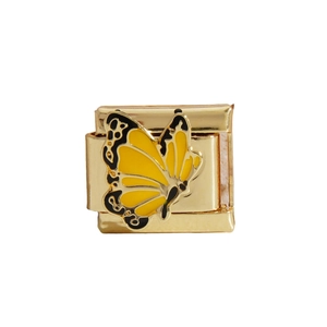 Charm modulare per bracciale italiano in oro con farfalla in smalto giallo e nero