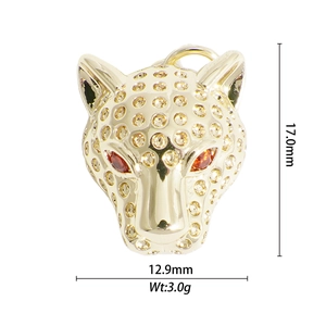 Colgante de cabeza de leopardo en cobre bañado en oro con circonitas y ojos rojos DIY