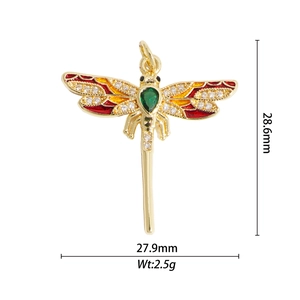 Colgante de libélula bañado en oro con alas de esmalte de colores y circonitas