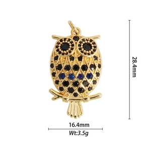 Colgante de búho de circón para collar con piedras azules y negras, altura 28,4 mm