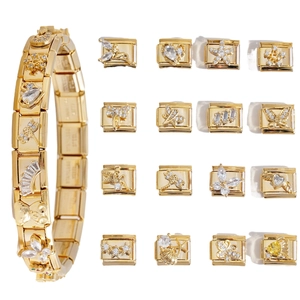 Italian modular stretch bracelet in gold stainless steel with customizable DIY charm links