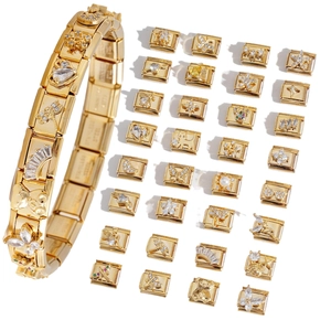 Italian charm bracelet in gold stainless steel with 32 DIY modular links and crystals